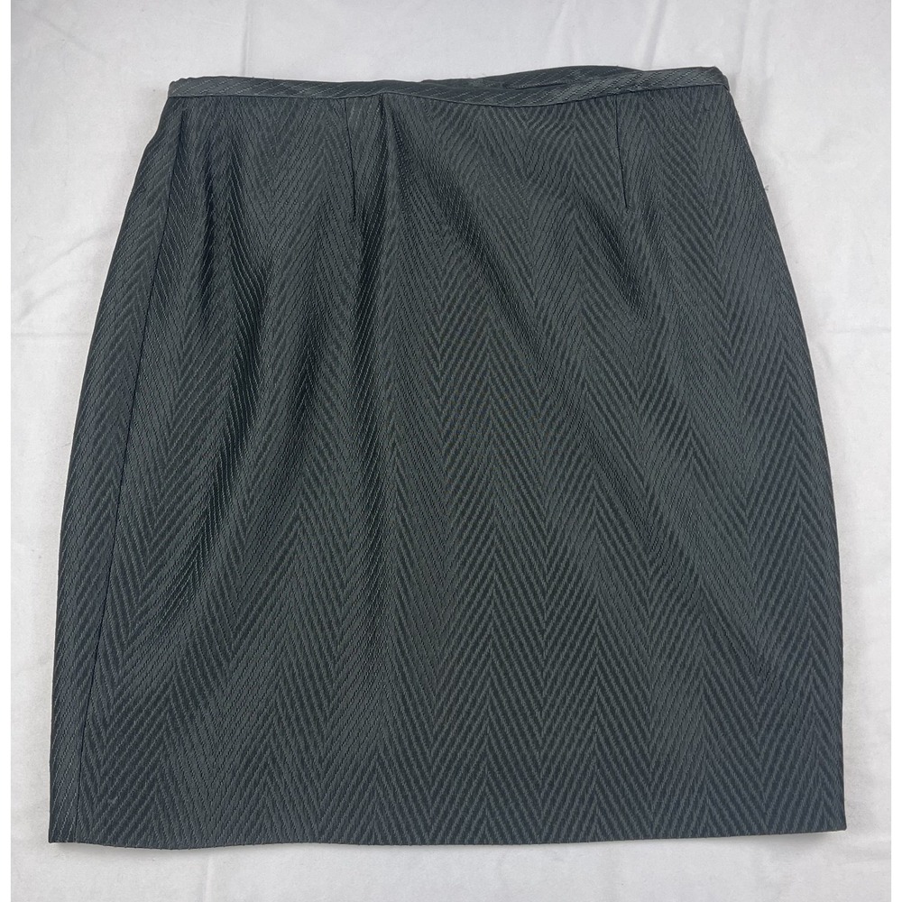 DANA BUCHMAN WOMENS SKIRT SIZE 16 GREEN HERINGBONE CAREER OFFICE COTTON LINED‎